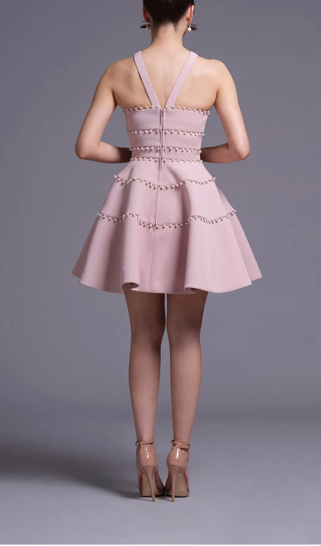 A-LINE MINIDRESS WITH PEARL DETAIL IN PINK