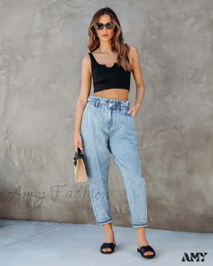 Amy Fashion - 2024 Women New Women Fashion Streetwear Vintage Blue for Women High Waist Denim Harem Jean