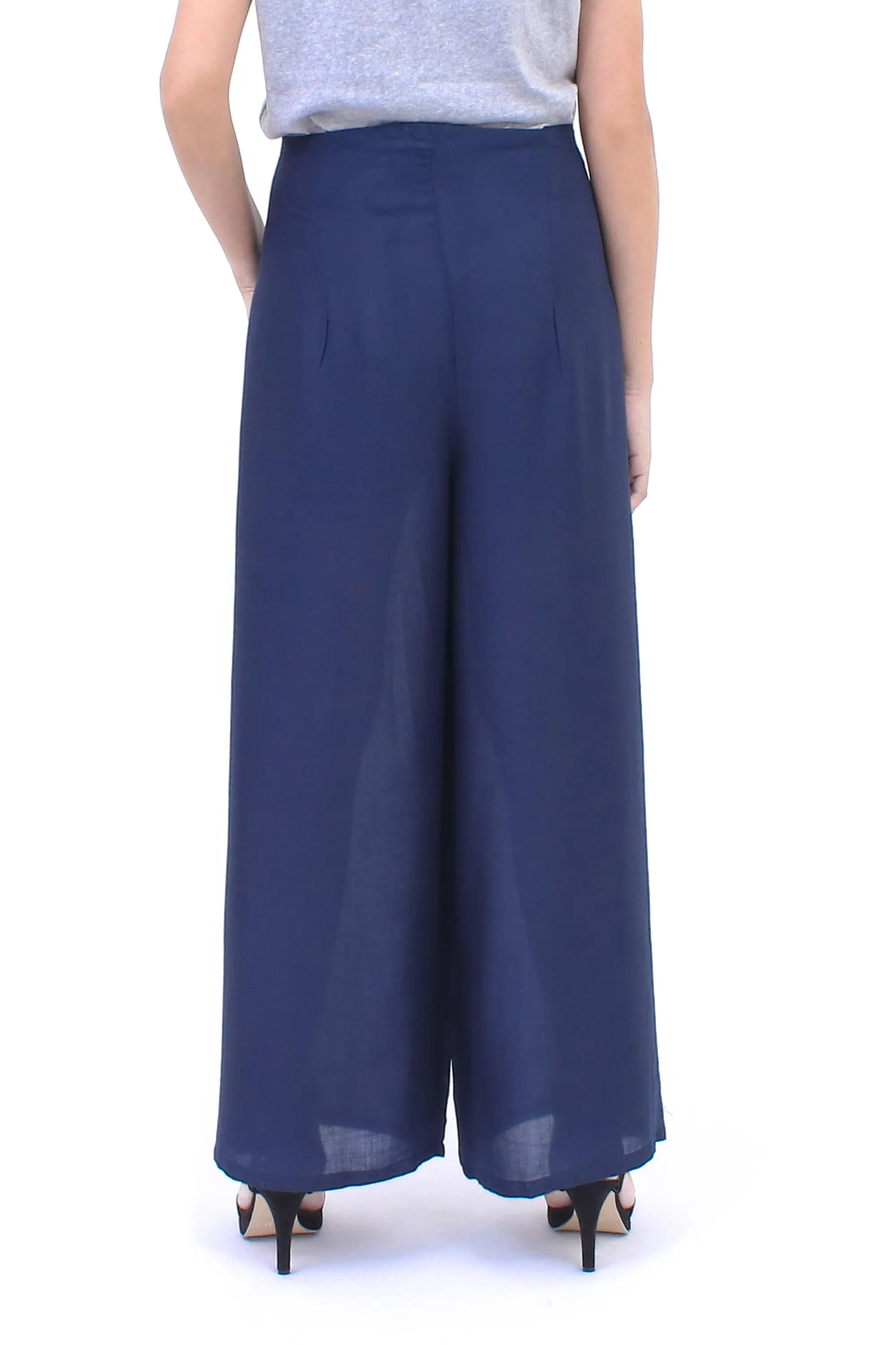 Artisan Made Rayon Wrap Pants - Summer Chill in Solid Navy | NOVICA