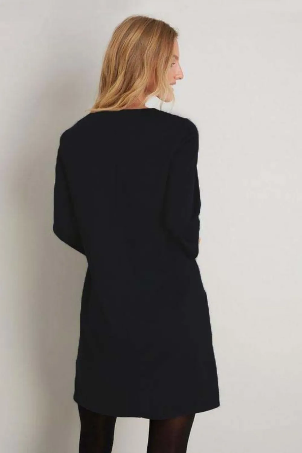 Black Zip V Neck Shift Dress