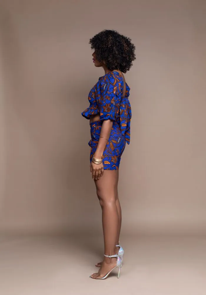 Blue Famata Calabar Crop Top