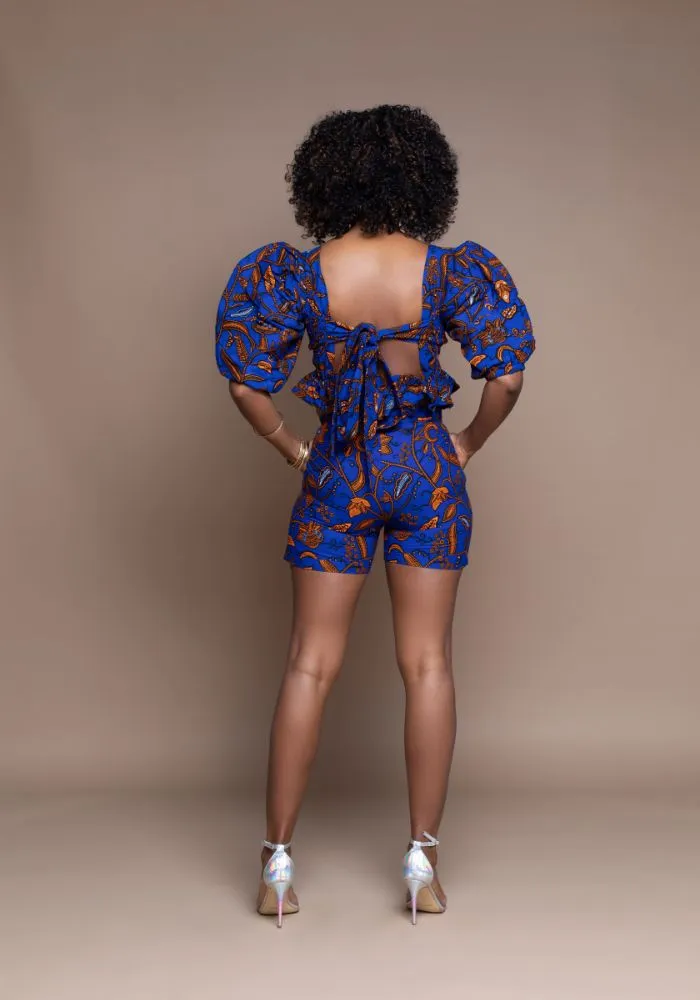 Blue Famata Calabar Crop Top