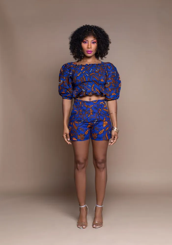 Blue Famata Calabar Crop Top