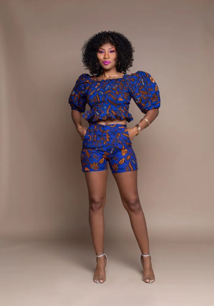 Blue Famata Calabar Crop Top