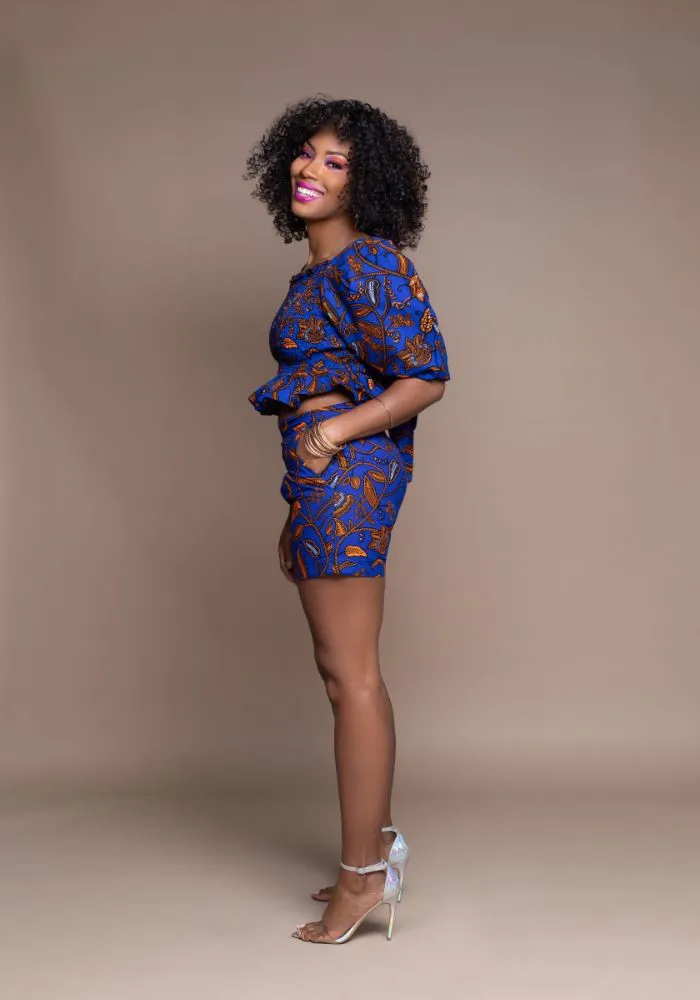 Blue Famata Calabar Crop Top