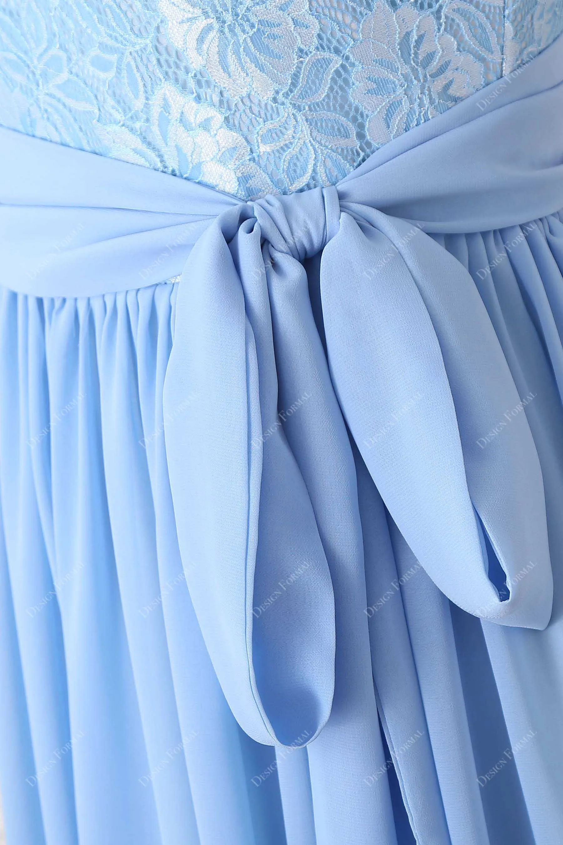 Blue Sweetheart Neck Lace Chiffon Floor Length Dress