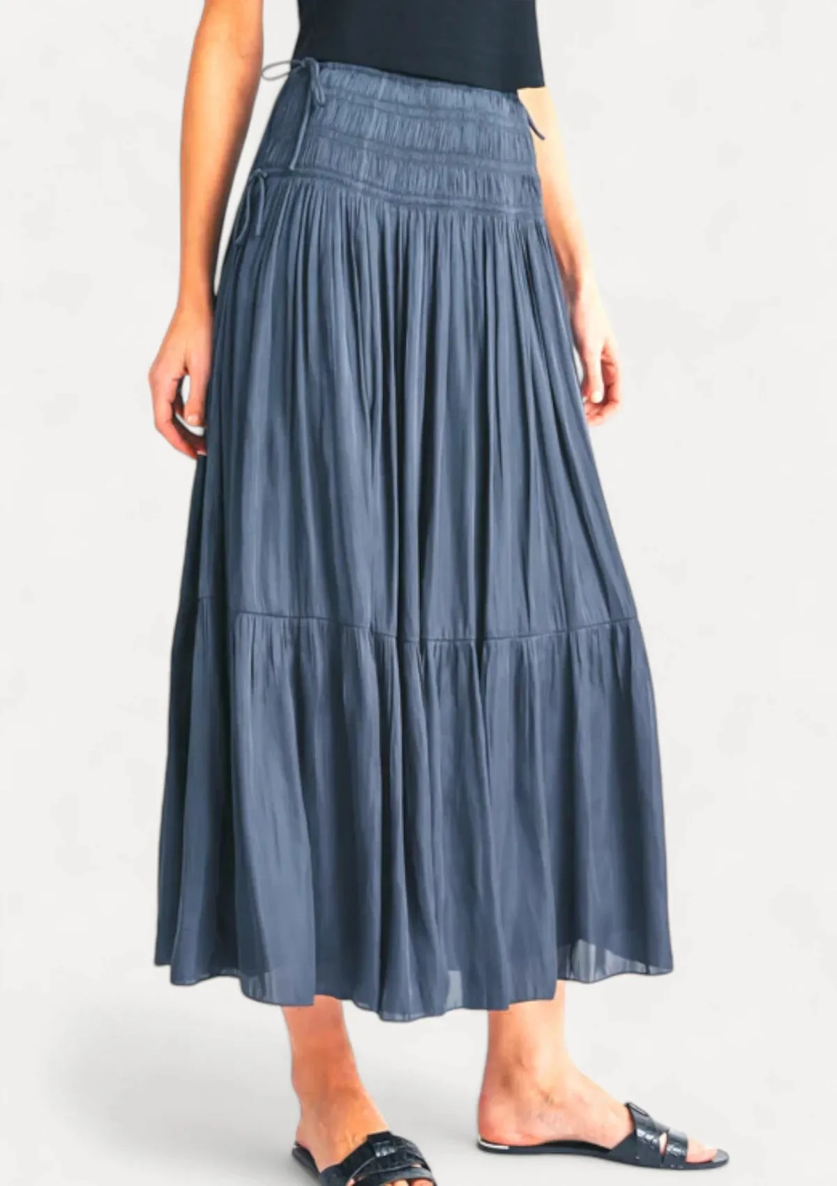 Brooklynn Smocked Waist Maxi Skirt - Navy