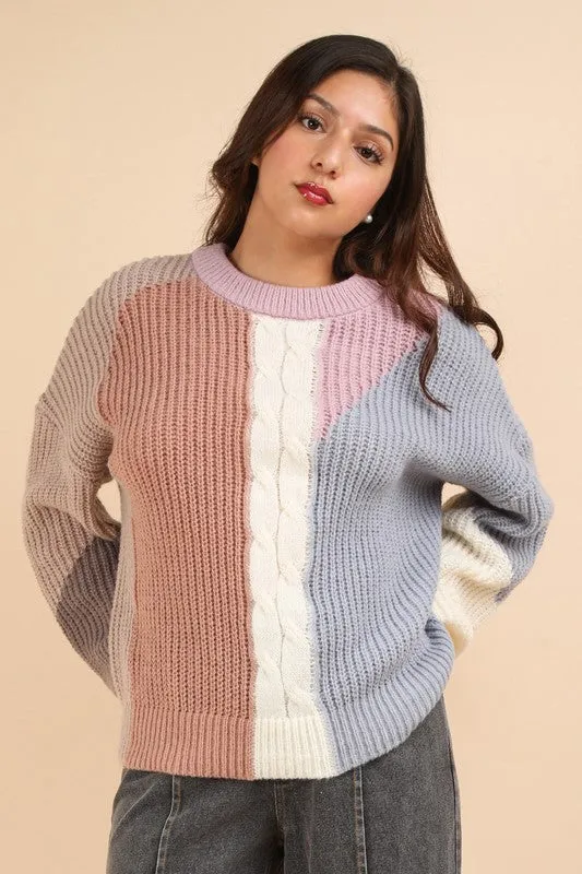 Carrie Oversized Long Sleeve Color Block Sweater