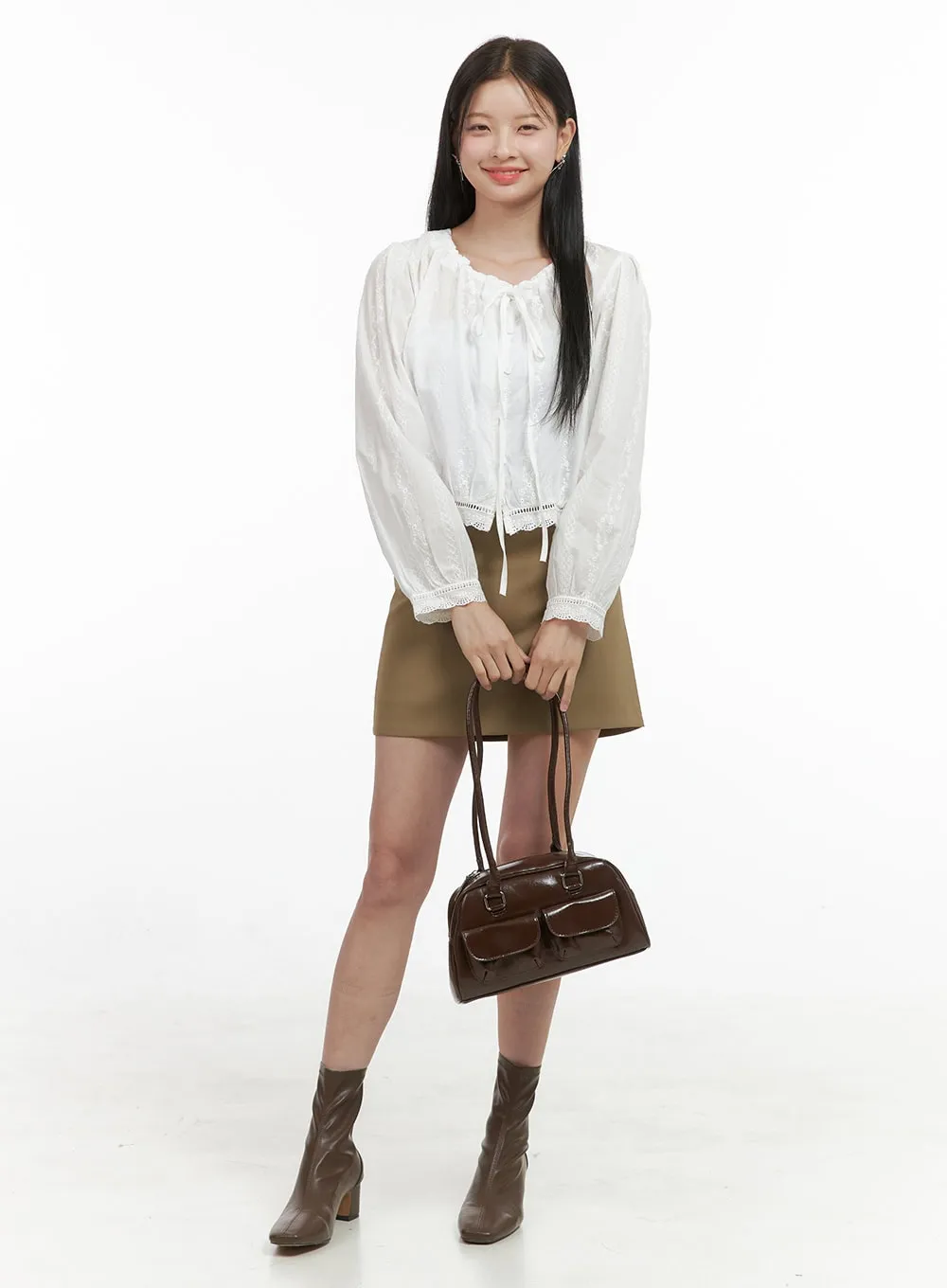 Chic Lace and Ribbon Cotton Blouse OS411