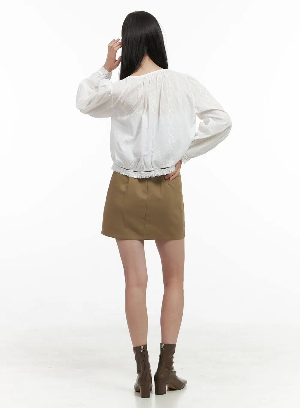Chic Lace and Ribbon Cotton Blouse OS411
