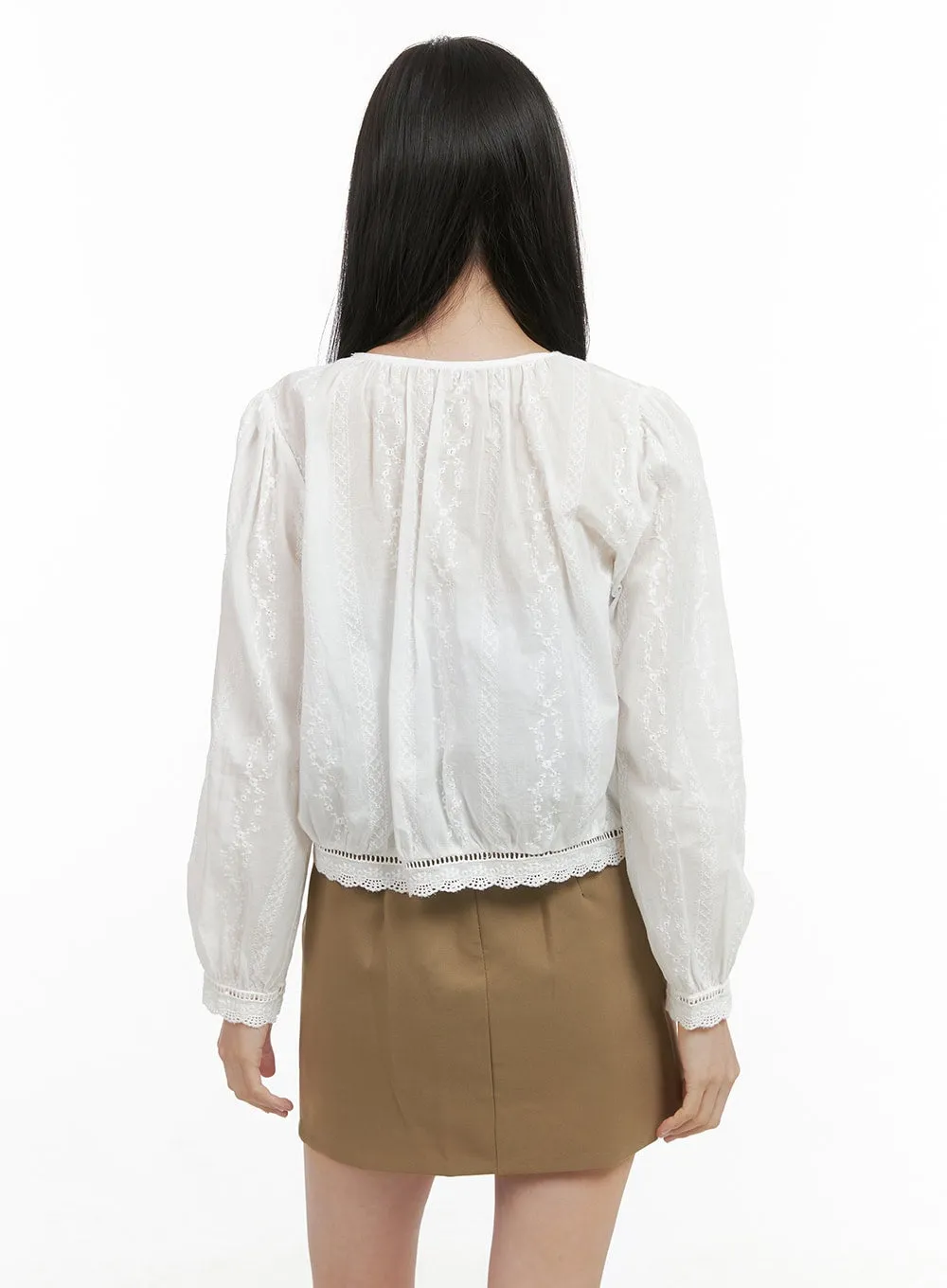 Chic Lace and Ribbon Cotton Blouse OS411