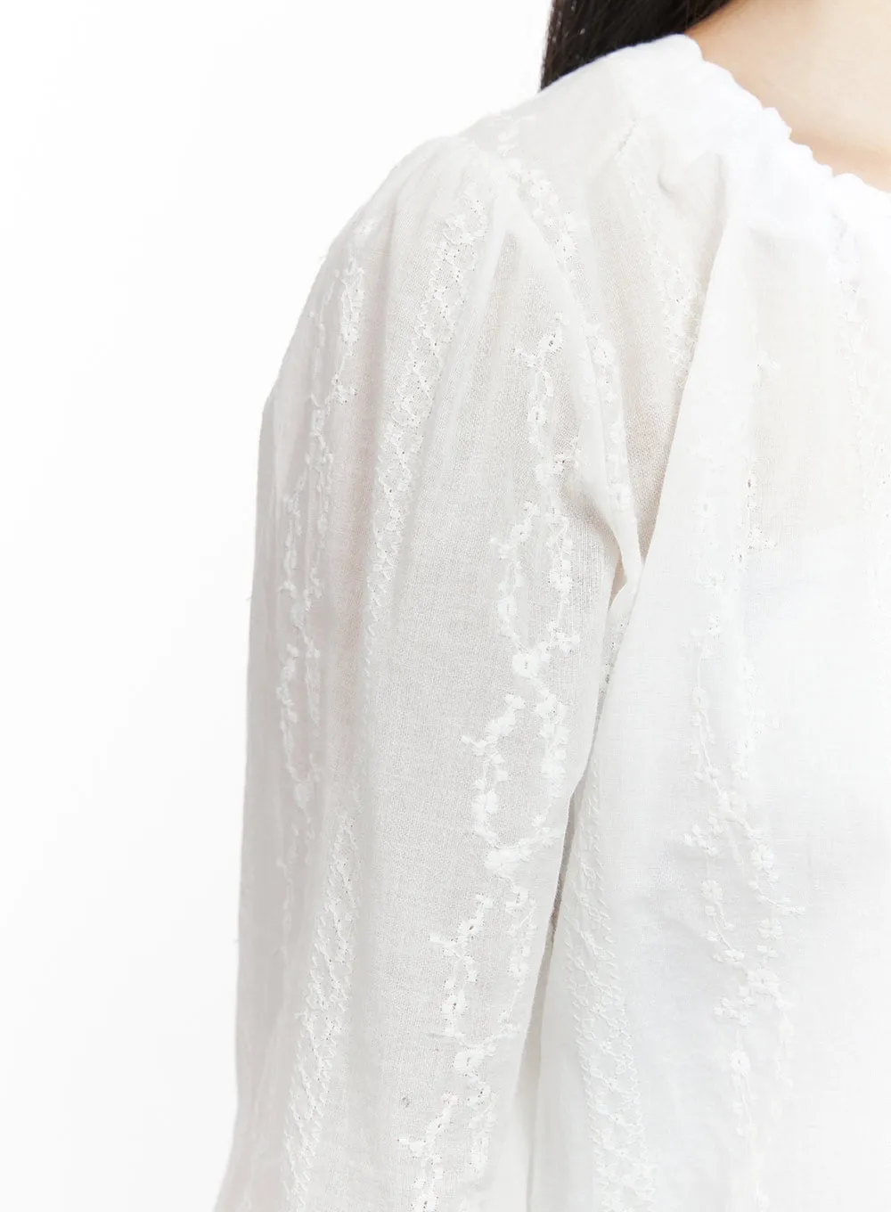 Chic Lace and Ribbon Cotton Blouse OS411