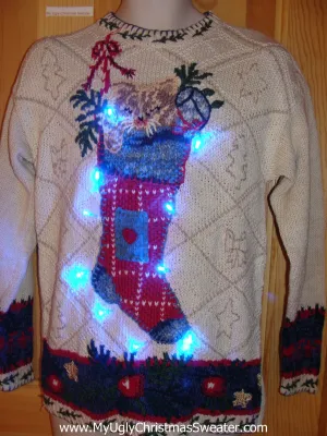 Crazy Cat Lady Light Up Ugly Christmas Sweater