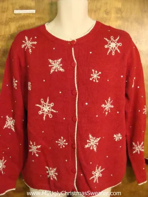 Cute Snowflakes Red Xmas Sweater