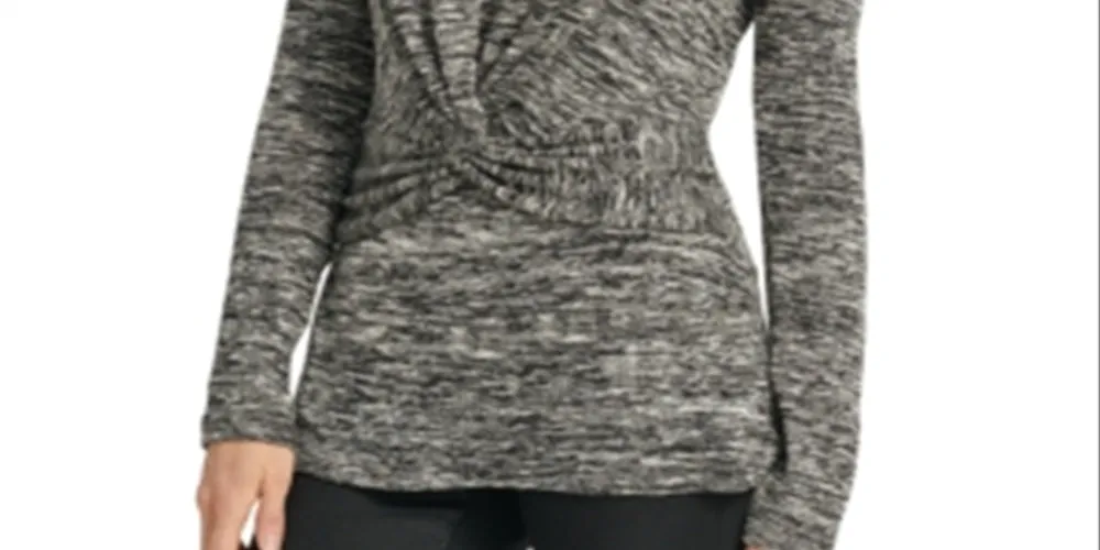 DKNY Women's Heathered Twist Front Top Gray Size Small