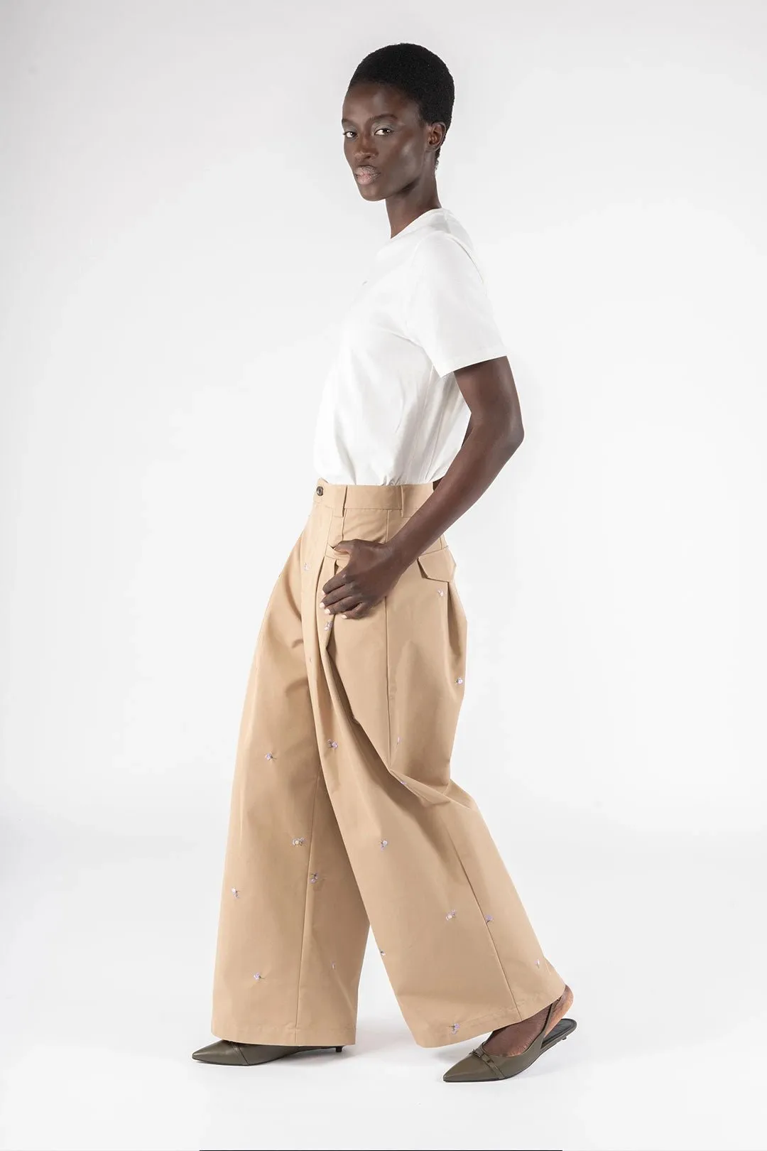 Embroidered Gabardine Pants