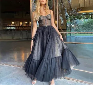 Fashion Lace Strap Tube Top Chiffon Dress