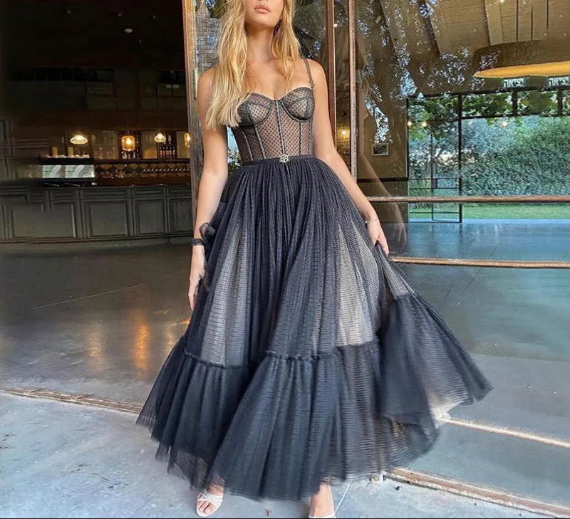 Fashion Lace Strap Tube Top Chiffon Dress