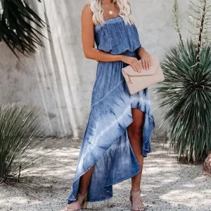 Fashion Tie-Dye Asymmetric Skirt Dress