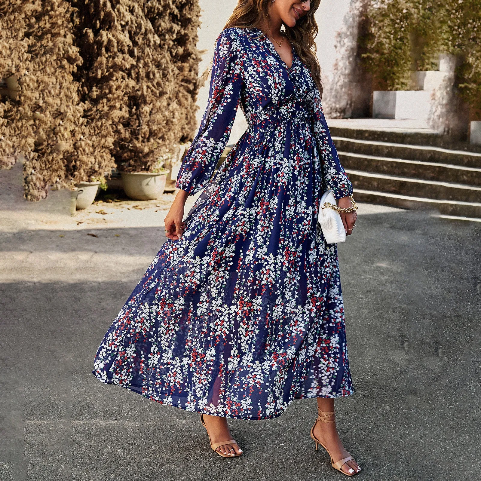 Fashion V-Neck Chiffon Dress