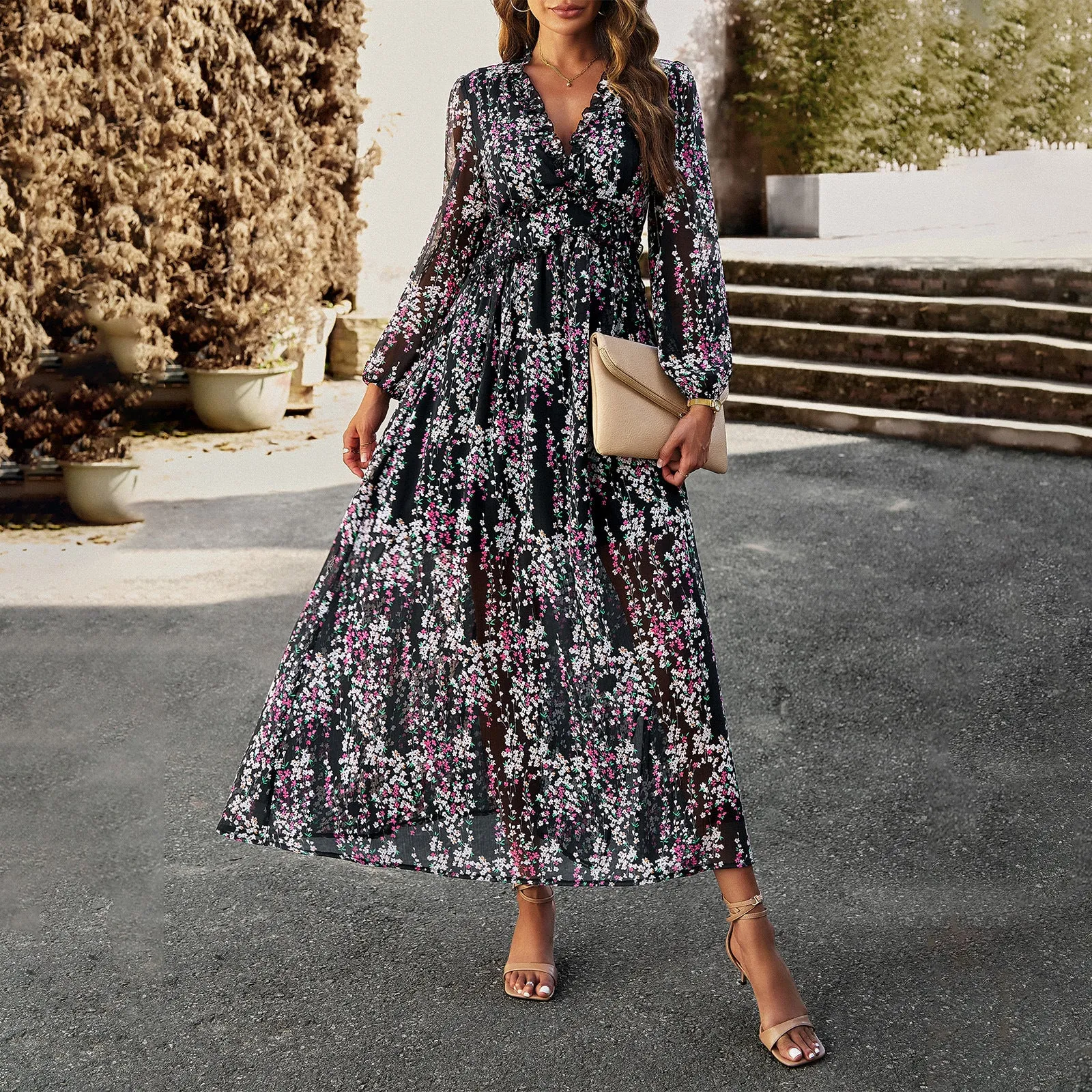 Fashion V-Neck Chiffon Dress