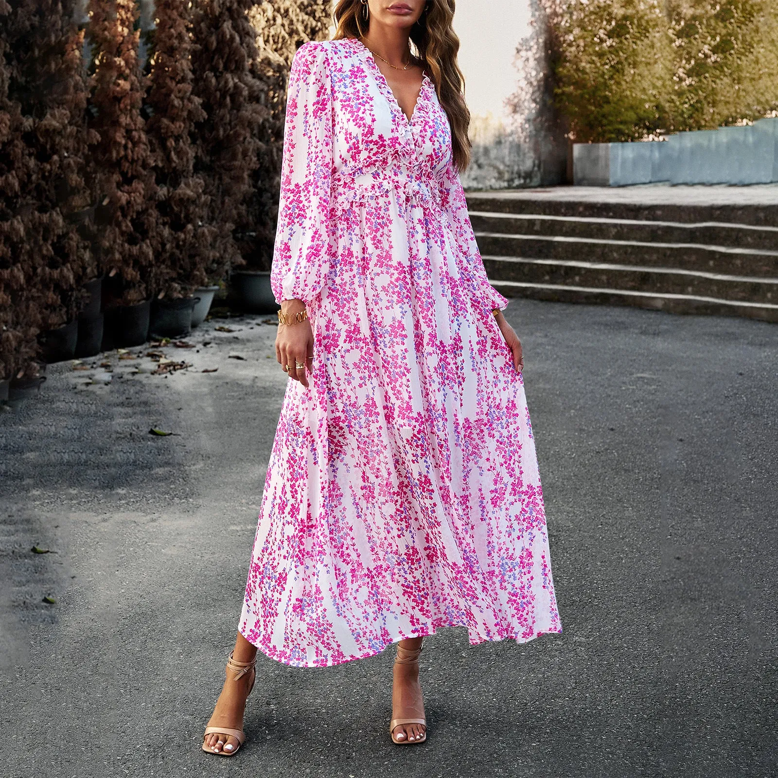 Fashion V-Neck Chiffon Dress