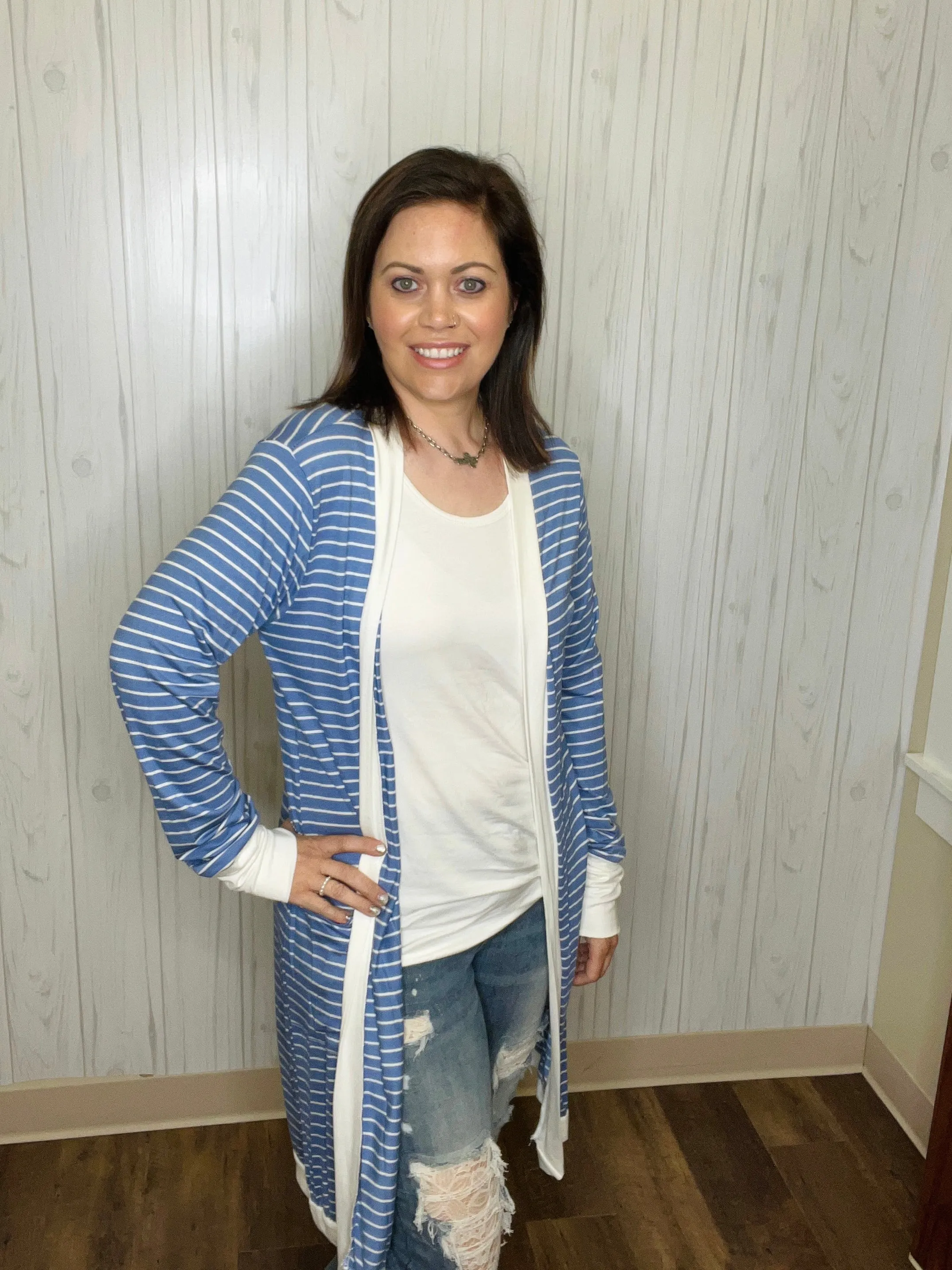 Gonna Make It Cardigan In Blue Stripe
