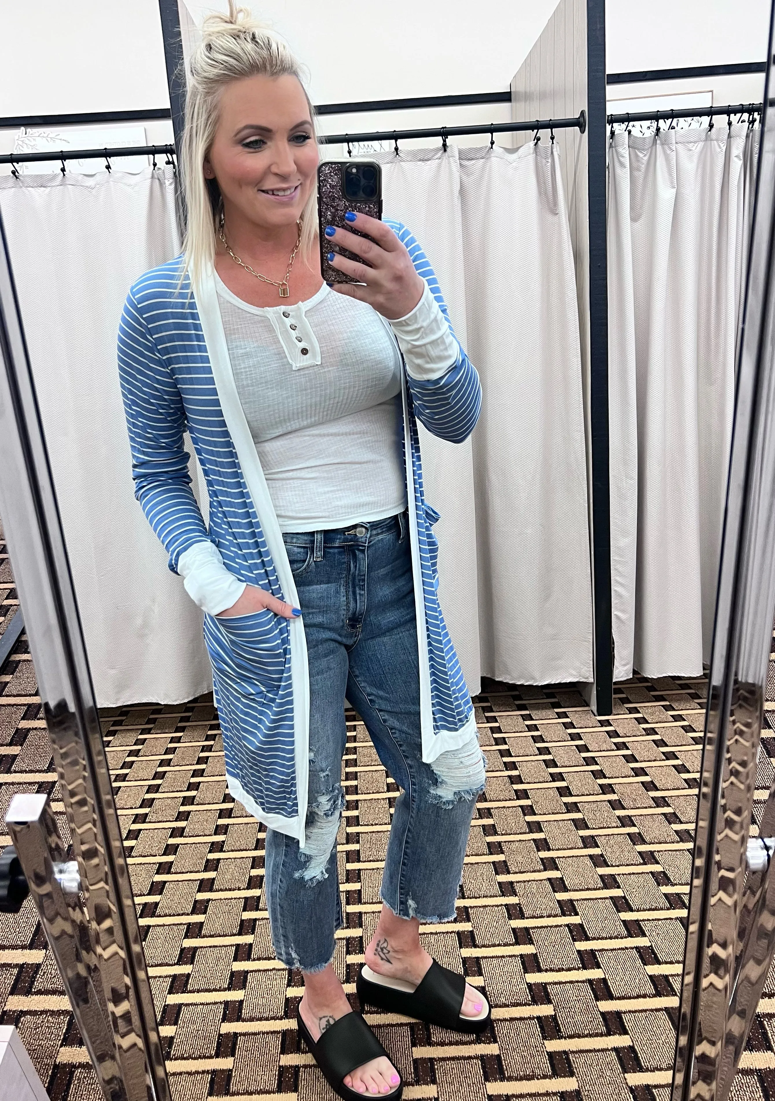 Gonna Make It Cardigan In Blue Stripe