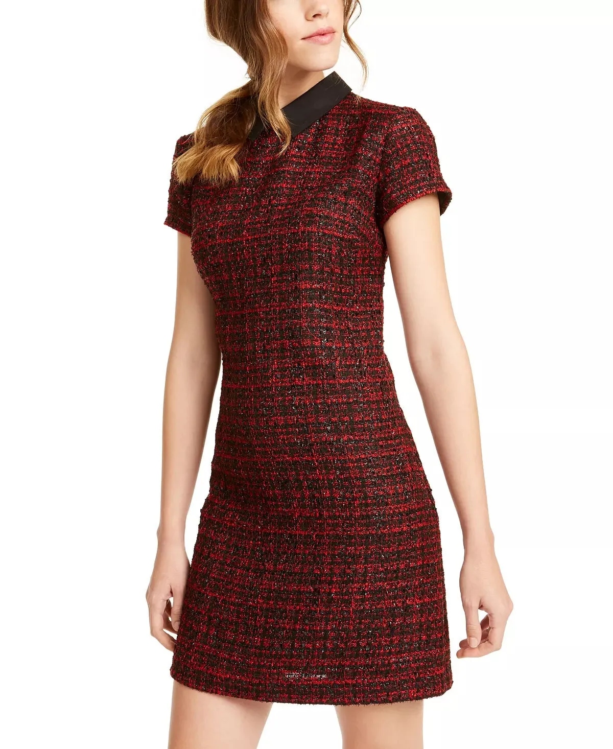 Maison Jules Women's Collared Tweed Shift Dress  Bright Red Size X-Large