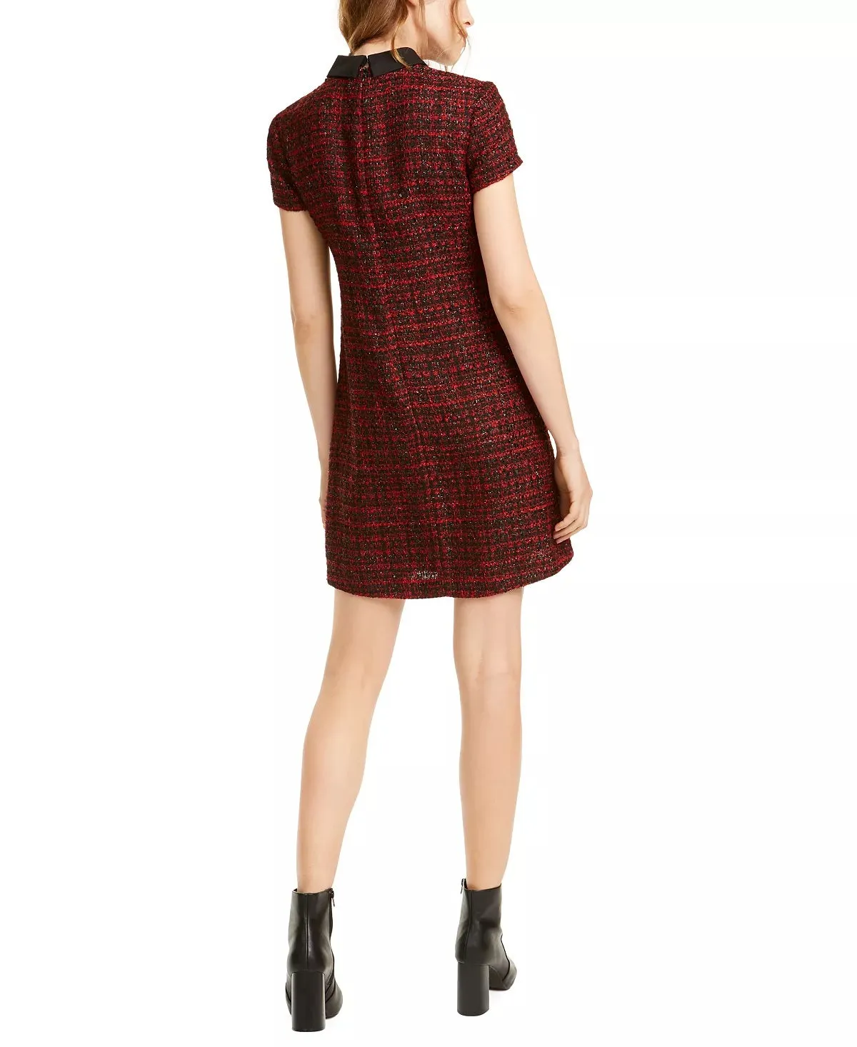 Maison Jules Women's Collared Tweed Shift Dress  Bright Red Size X-Large