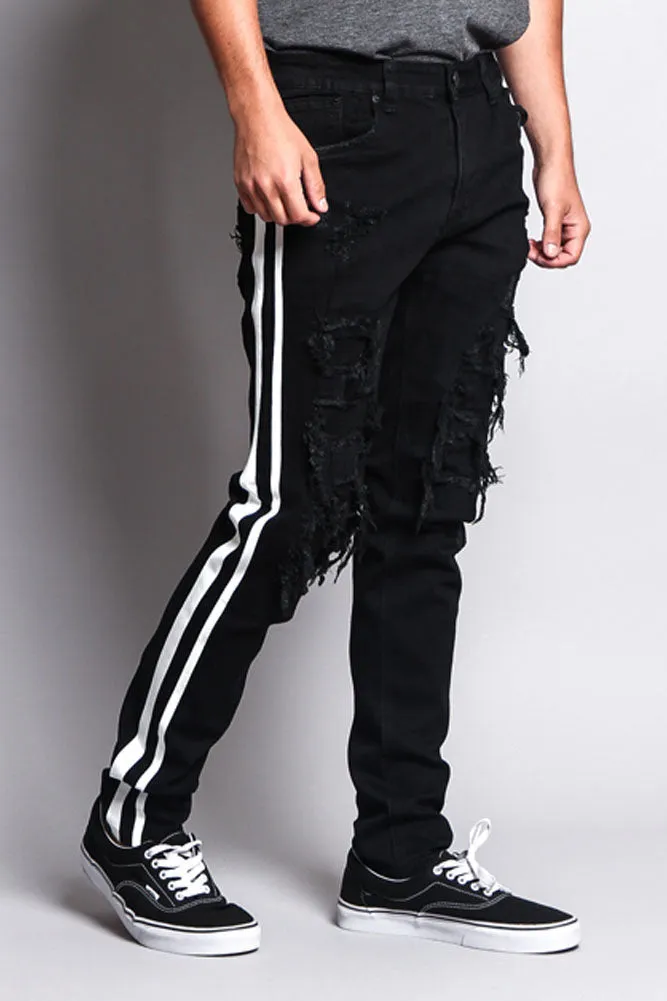 Men's Distressed Double Striped Skinny Jeans