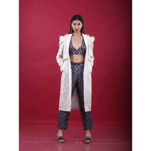 MONK & MEI Swara-Trench Coat Suit-White & Deep Blue (Set of 3)