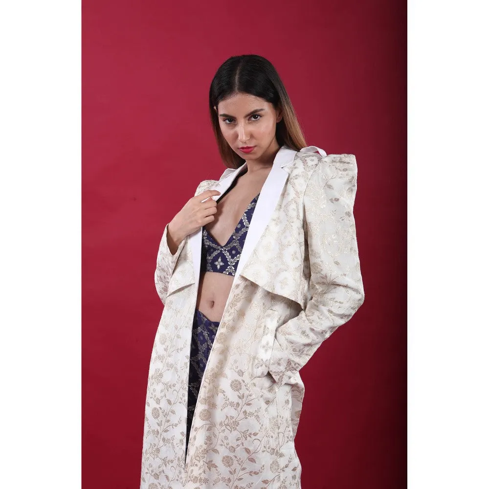 MONK & MEI Swara-Trench Coat Suit-White & Deep Blue (Set of 3)