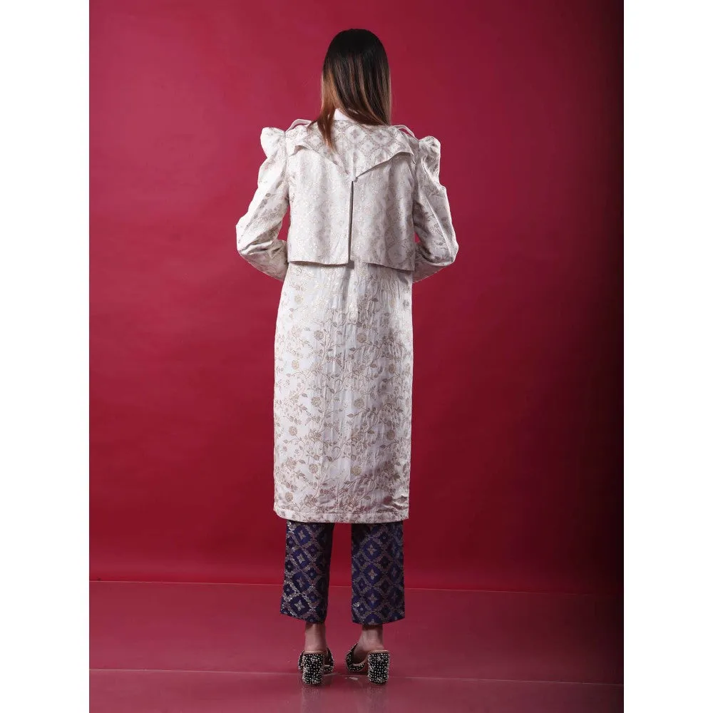 MONK & MEI Swara-Trench Coat Suit-White & Deep Blue (Set of 3)