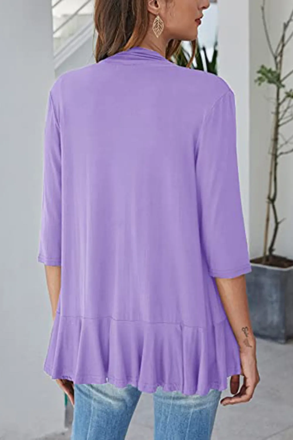 Open Front Ruffle Trim Cardigan