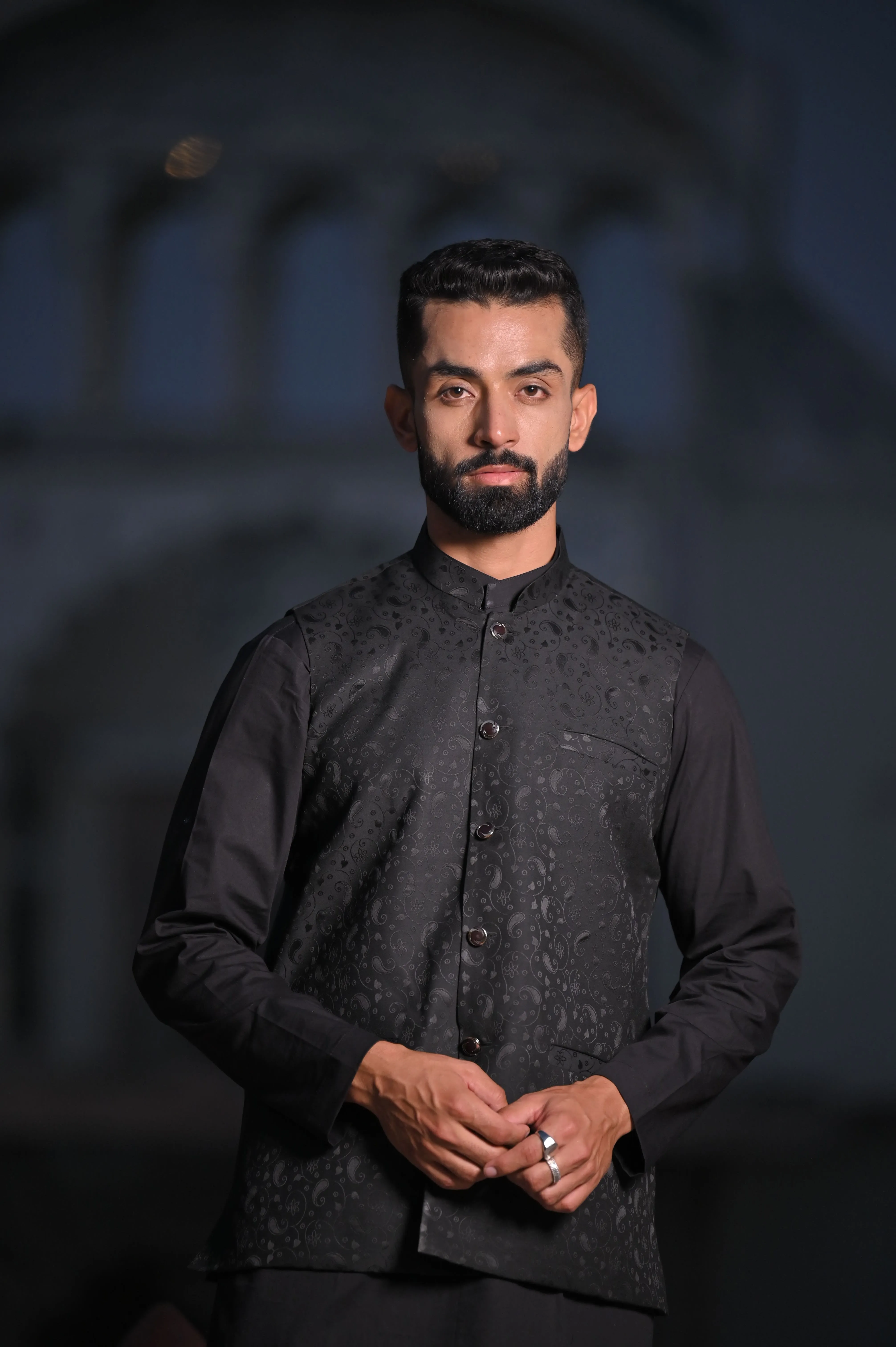 Radiant Black Textured Vasket