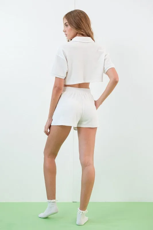 River Waffle Crop Polo Top