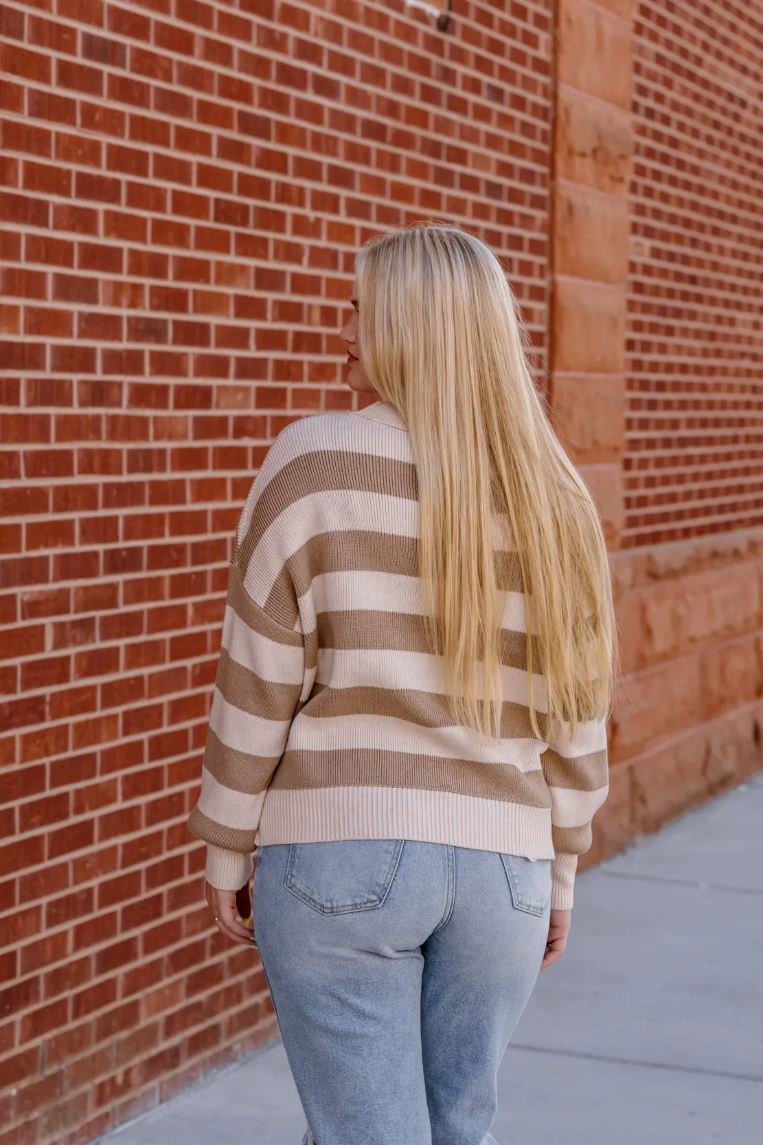 Saige Striped Knit Sweater | Taupe