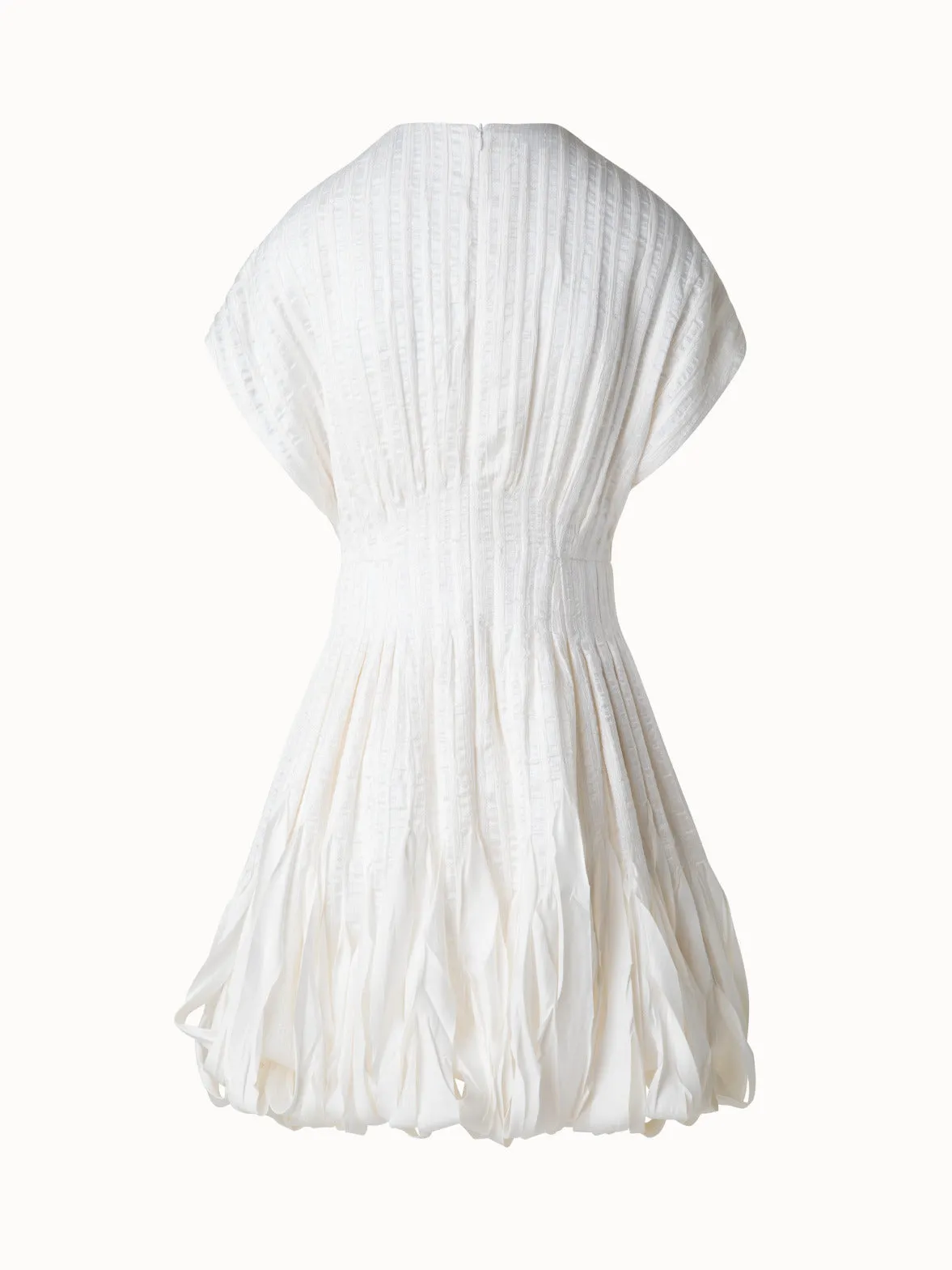 Short Flared Silk Dress with Ribbon Loops Skirt