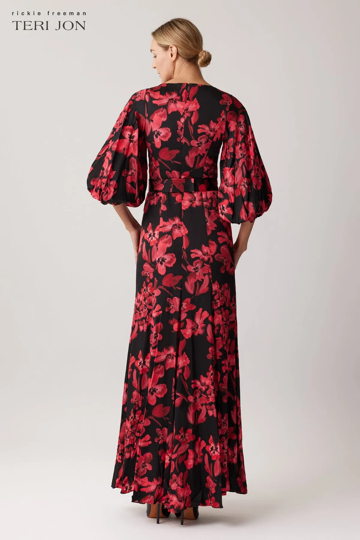 Silk Floral Jewel Belt Gown