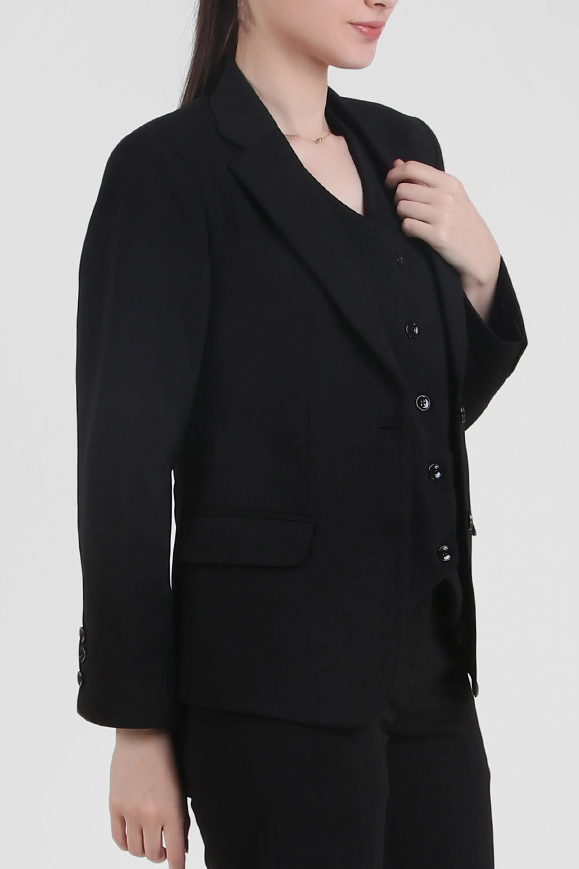 Stretch Crepe Single Breasted Blazer, Black