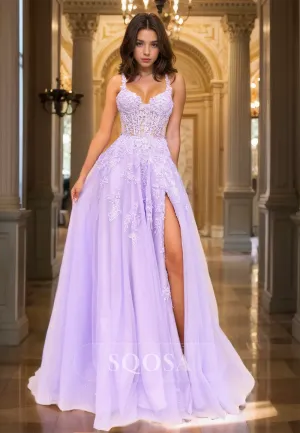 Sweetheart Spaghetti Straps Sleeveless Evening Dress Lace Applique Glitter-Knit A-Line Prom Dress