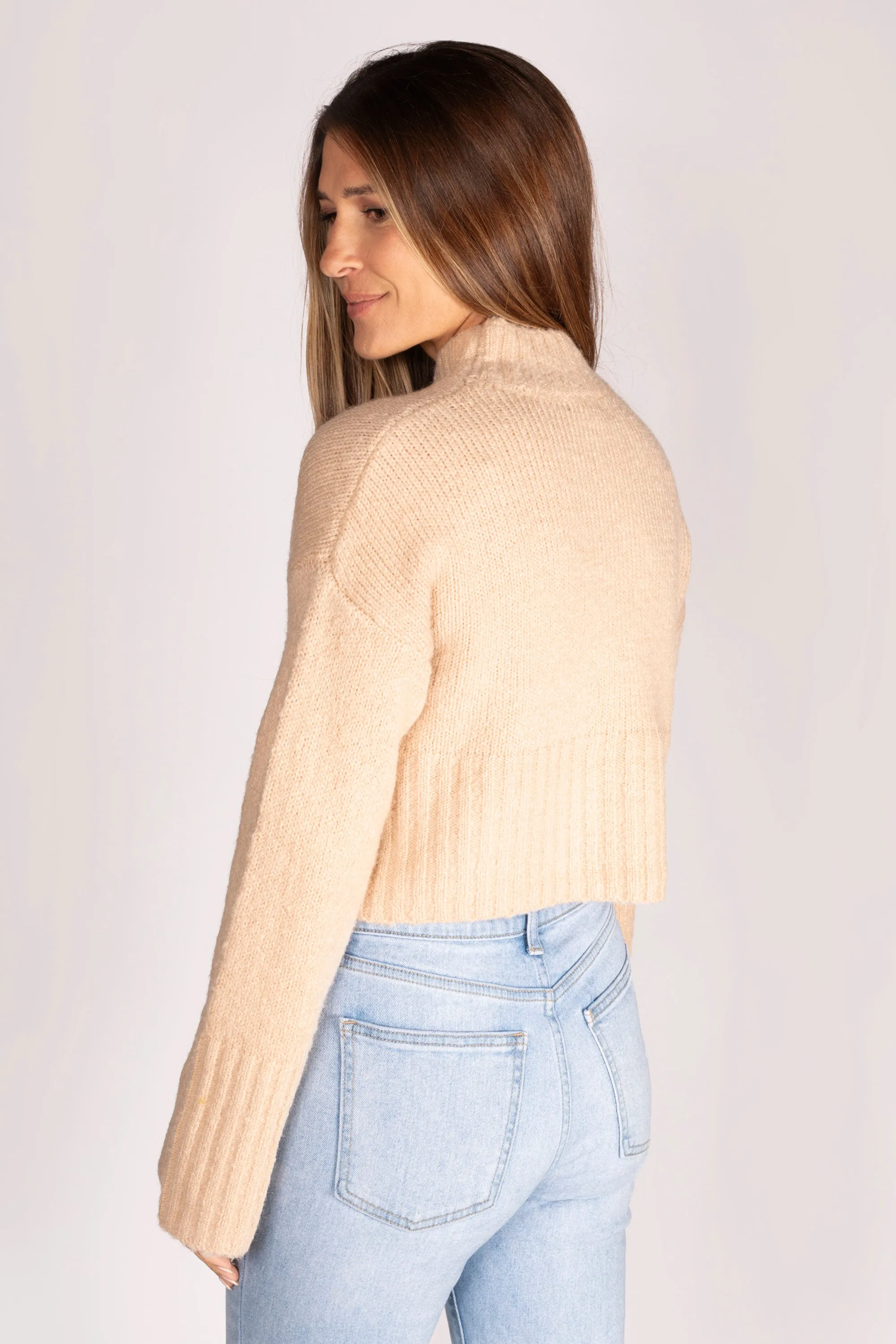 Taupe Mock Neck Cropped Sweater - SALE