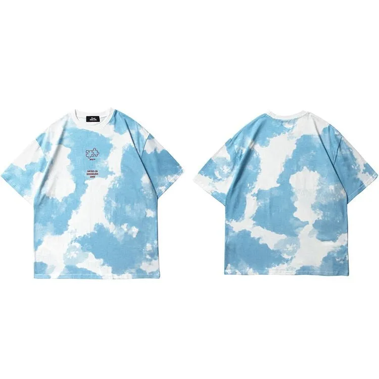 Tie Dye Streetwear Letter Puzzle T-Shirt
