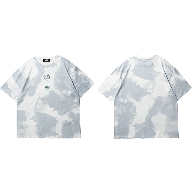 Tie Dye Streetwear Letter Puzzle T-Shirt