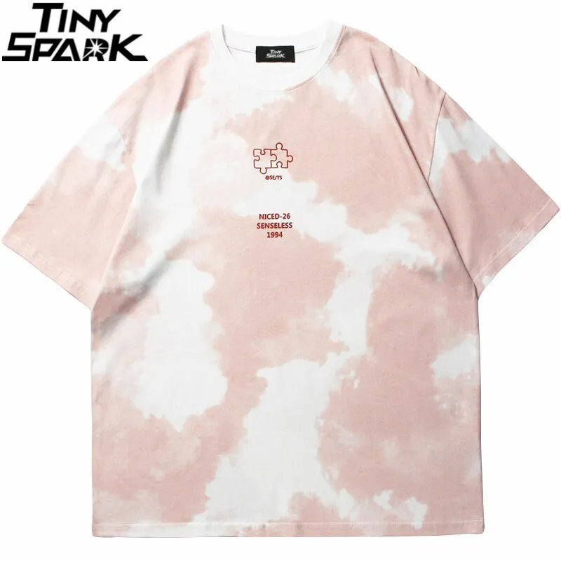 Tie Dye Streetwear Letter Puzzle T-Shirt