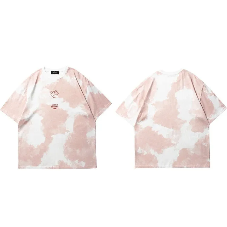 Tie Dye Streetwear Letter Puzzle T-Shirt
