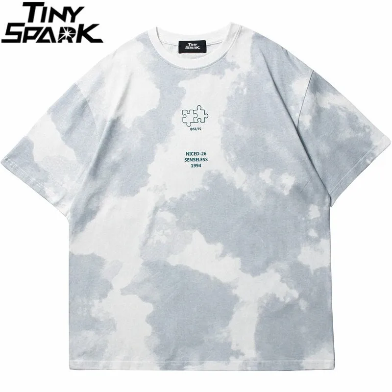 Tie Dye Streetwear Letter Puzzle T-Shirt