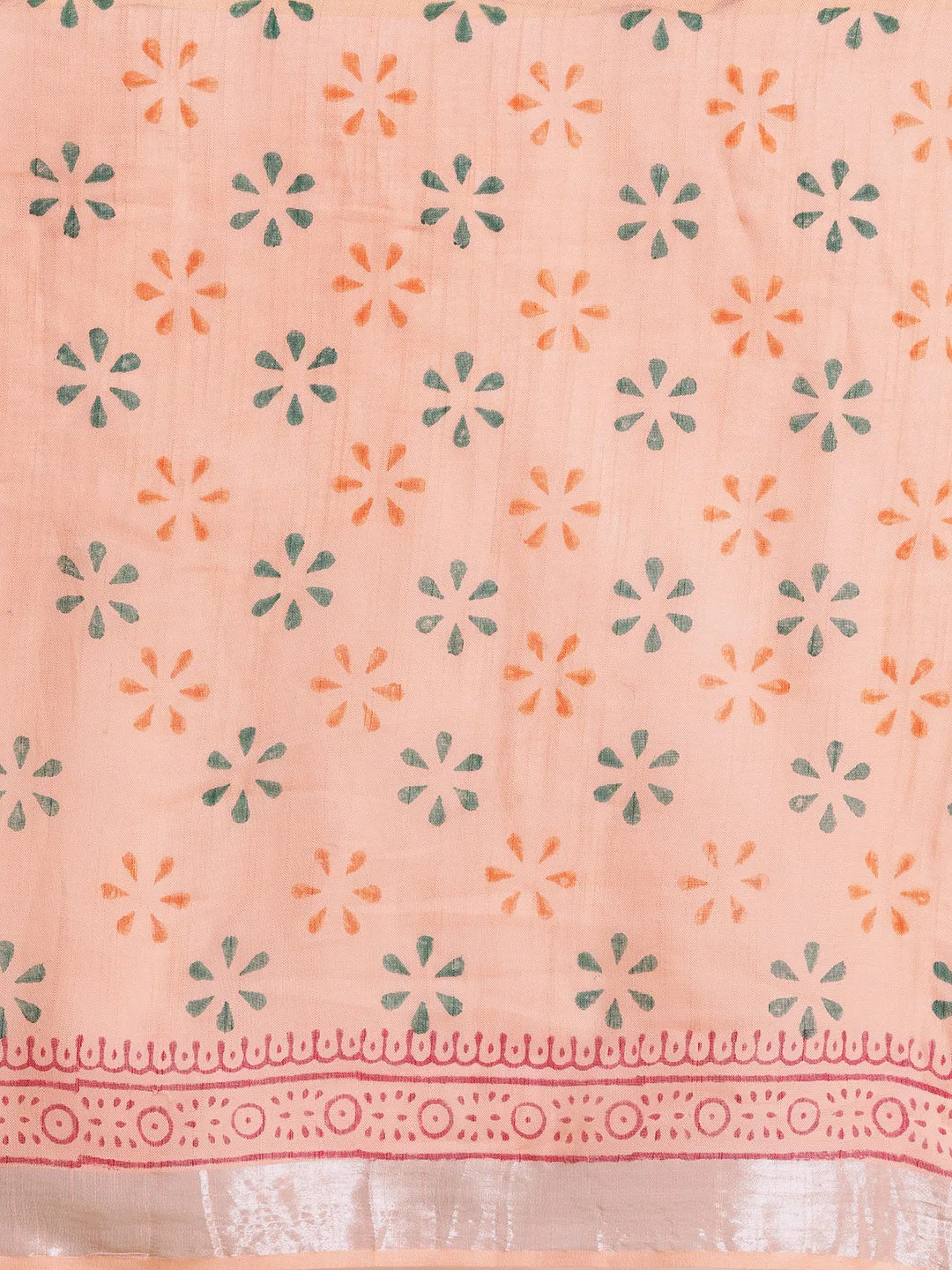 Women Peach Linen Blend Khadi Saree