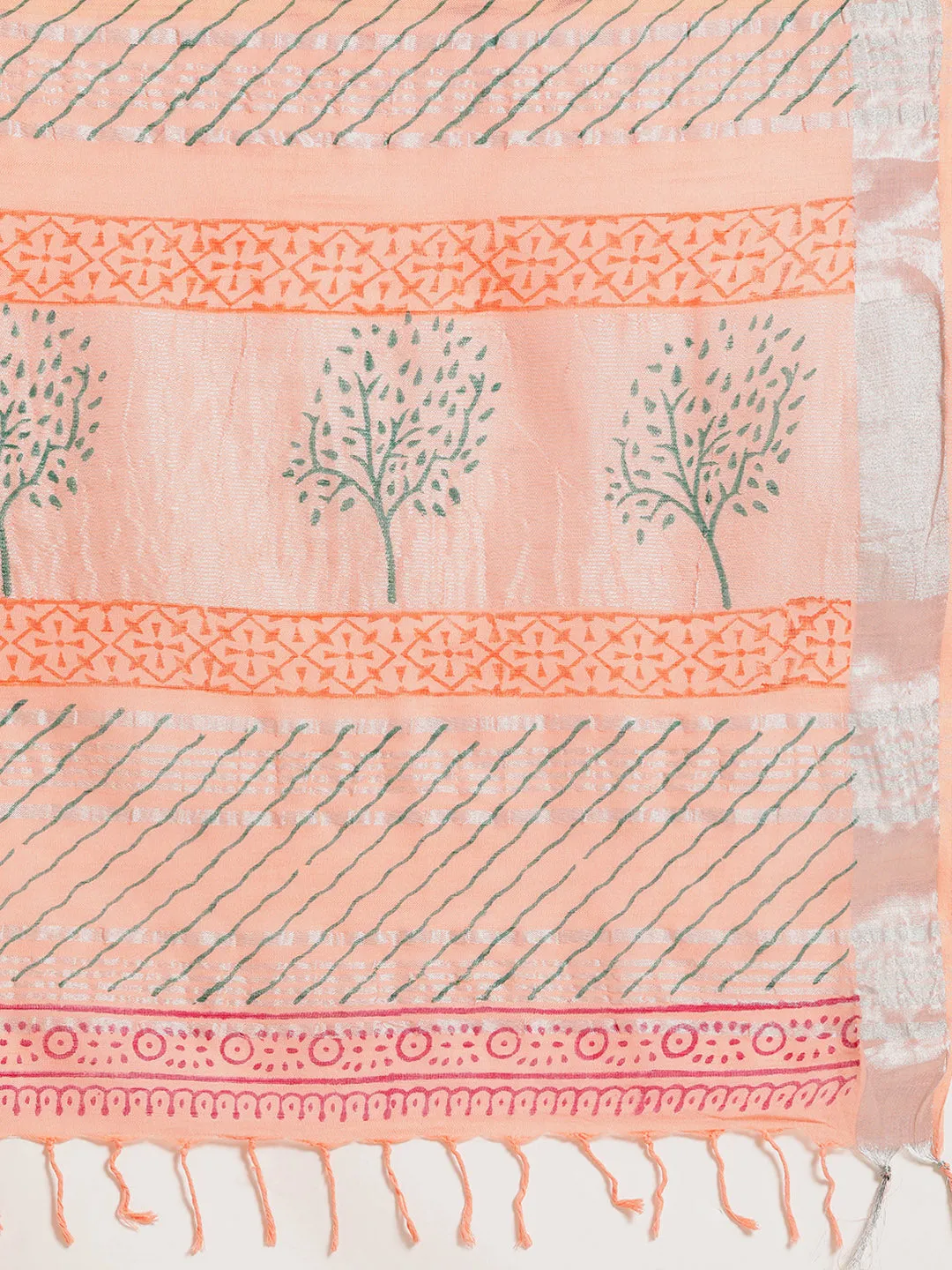 Women Peach Linen Blend Khadi Saree